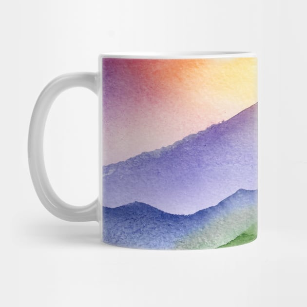Watercolor mountains at dawn by pickledpossums
